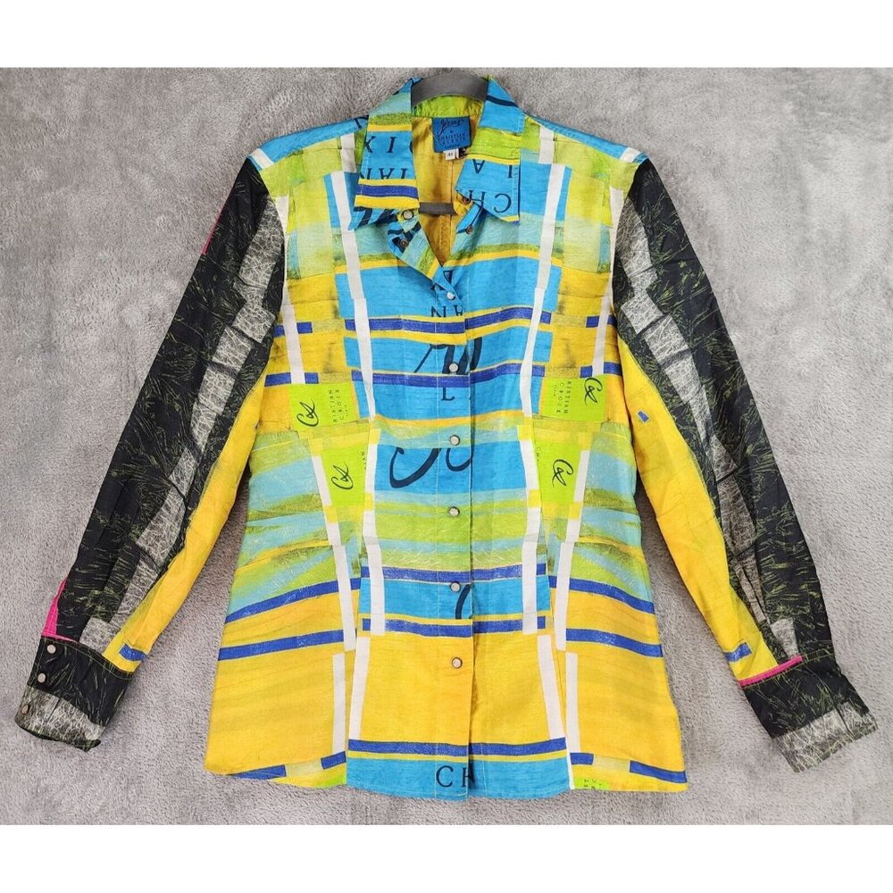 Christian Lacroix Shirt Womens 10 Multicolor Retro 90s Vintage Pearl Snap Blouse